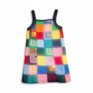 Re/Done Multicolor Knit Patchwork Mini Sweater Dress